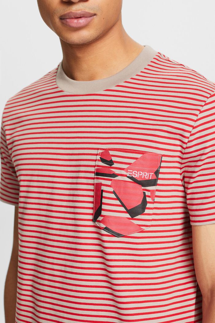 Raidallinen jersey-t-paita puuvillaa, DARK RED, detail image number 3