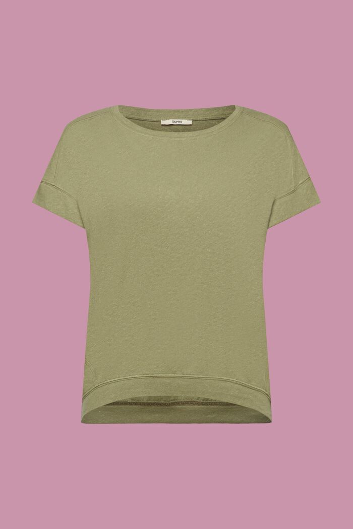 T-paita puuvillan ja pellavan sekoitetta, LIGHT KHAKI, detail image number 6