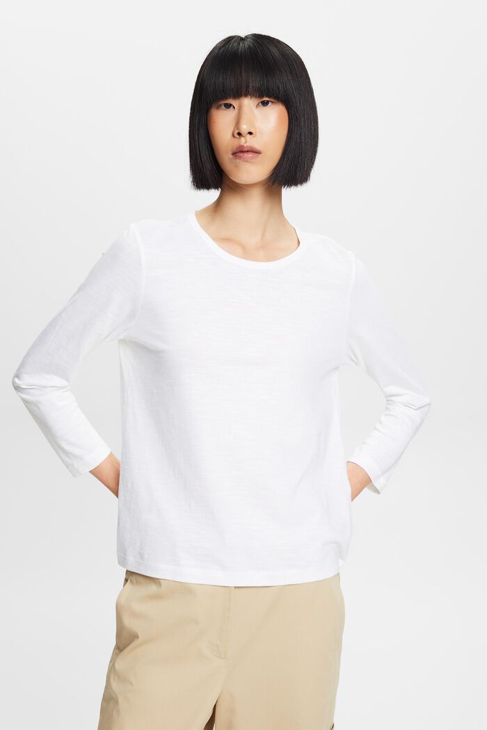 Pitkähihainen paita, 100 % puuvillaa, WHITE, detail image number 0