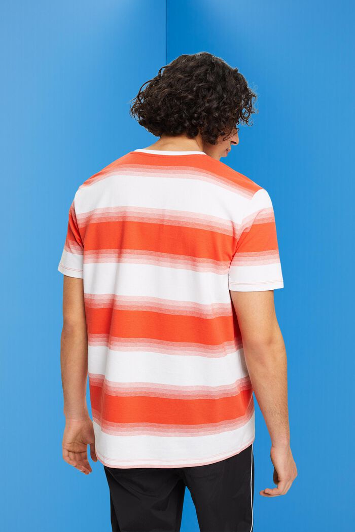 Raidallinen pikee-T-paita puuvillaa, ORANGE RED, detail image number 3