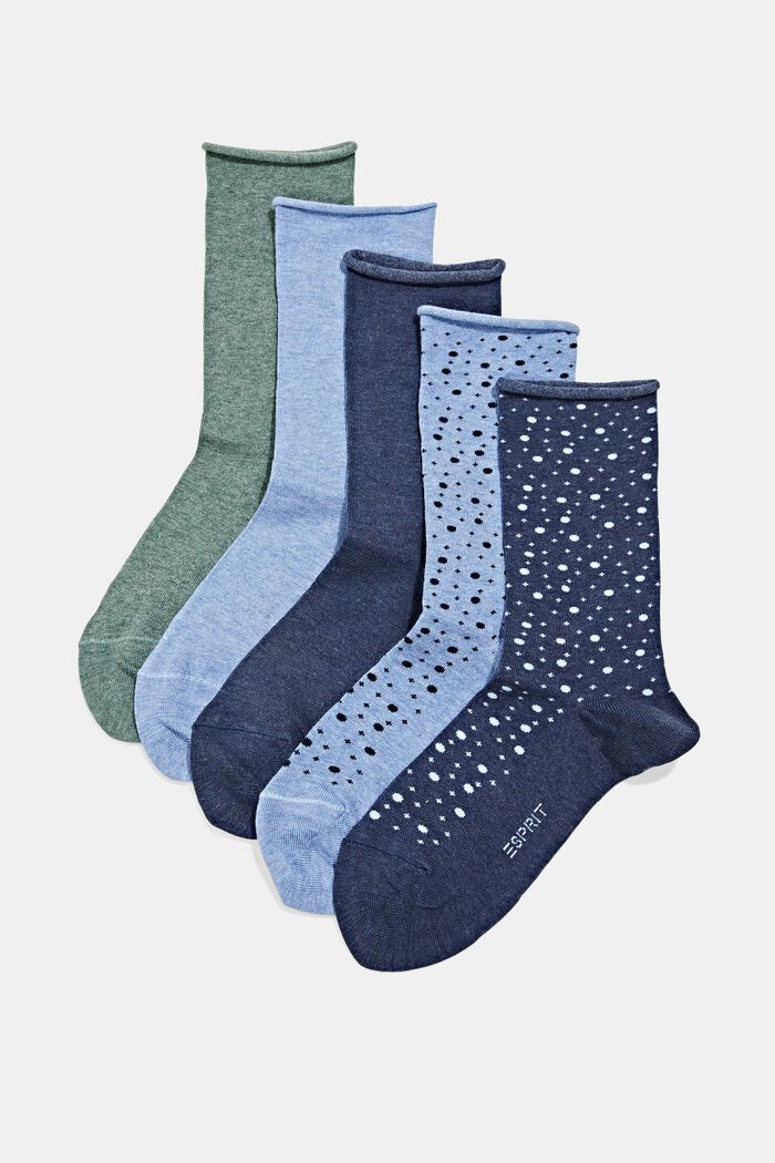 5 paria sukkia rullareunuksella, BLUE/NAVY, detail image number 0