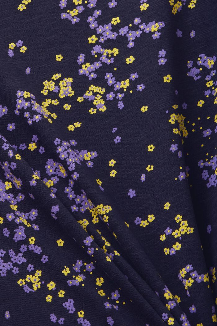 Puuvillainen t-paita kukkapainatuksella, NAVY, detail image number 4