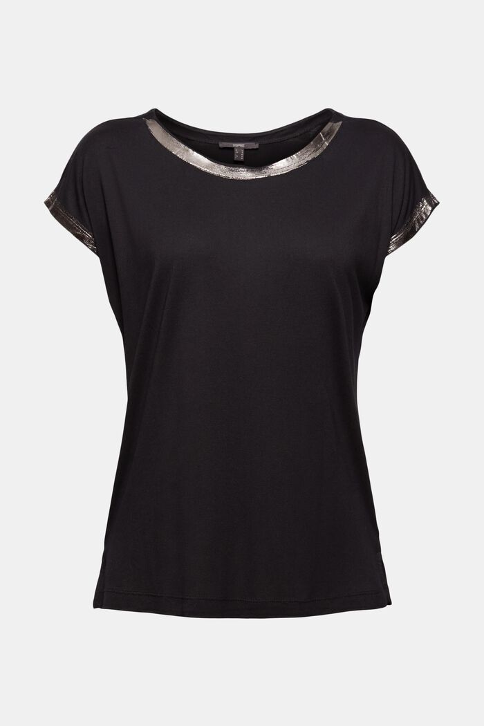 Metallinhohtoinen T-paita LENZING™ ECOVEROA™, BLACK, detail image number 6