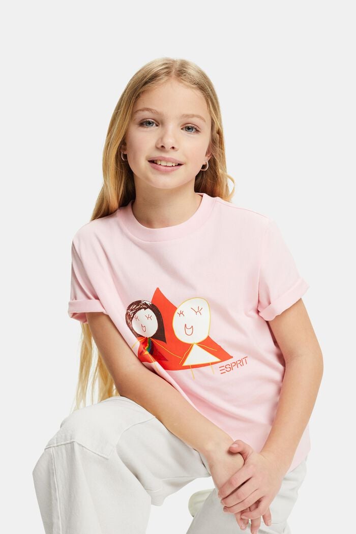 Graafinen t-paita puuvillajerseytä, PASTEL PINK, detail image number 0