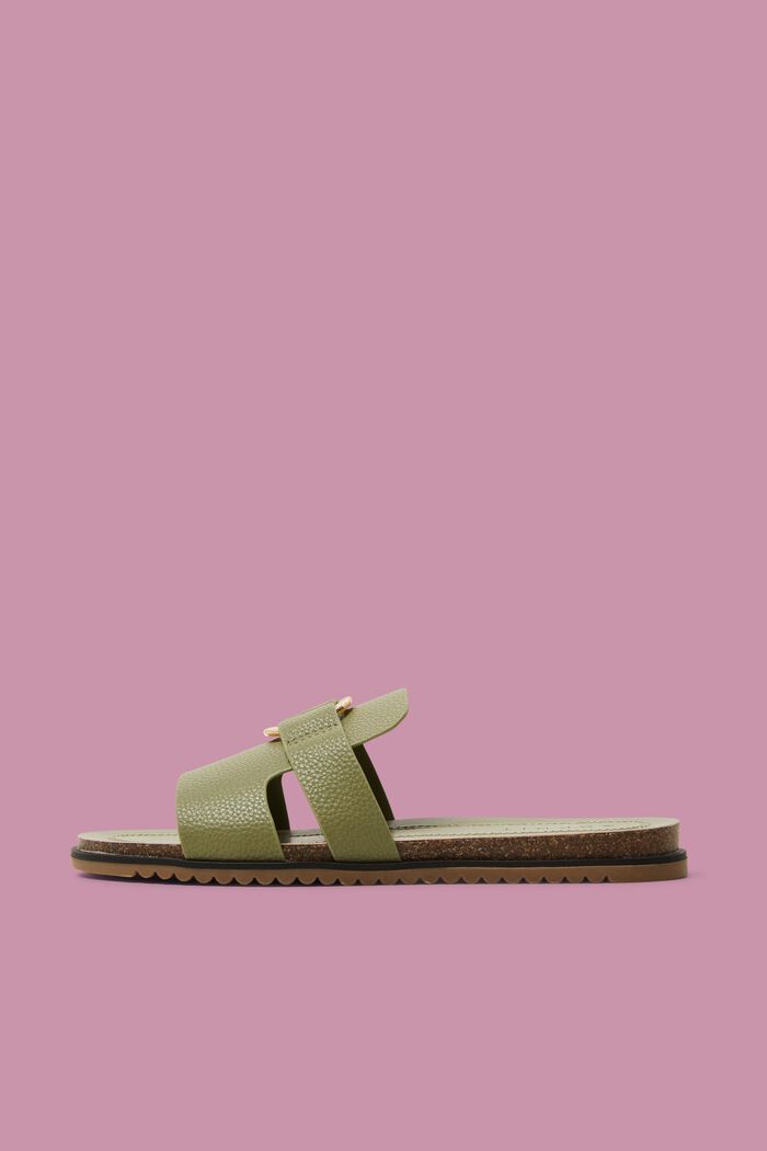 Tekonahkaiset sandaalit, joissa rengasyksityiskohta, KHAKI GREEN, detail image number 0