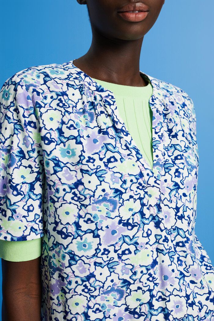 Kukkakuvioinen pusero, jossa halkiollinen pääntie, WHITE, detail image number 2