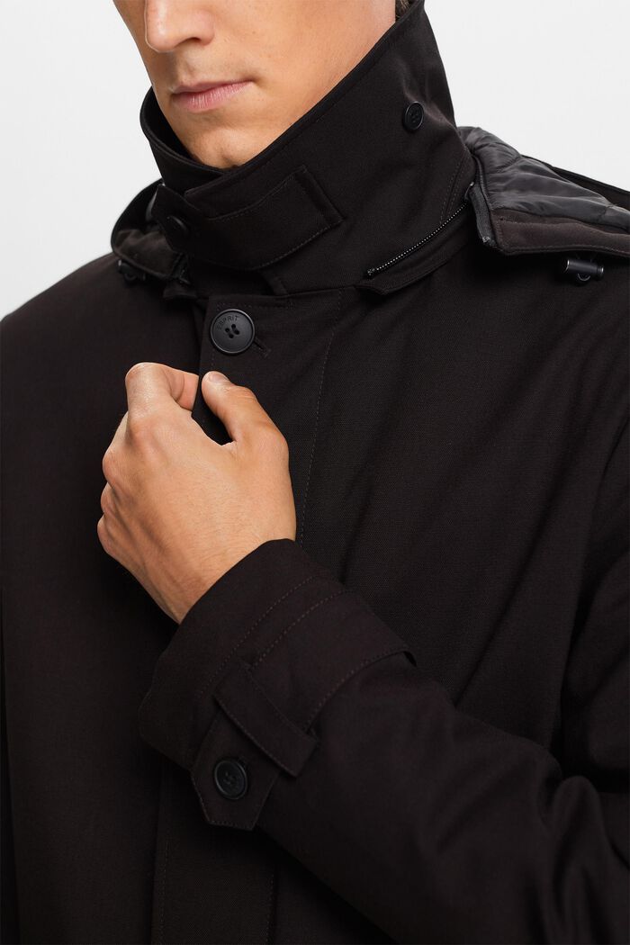 Kierrätettyä: topattu, pitkä takki, jossa irrotettava huppu, BLACK, detail image number 2