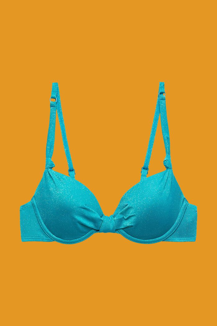 Säihkyvä, kaarituettu ja topattu bikiniyläosa, TEAL BLUE, detail image number 4