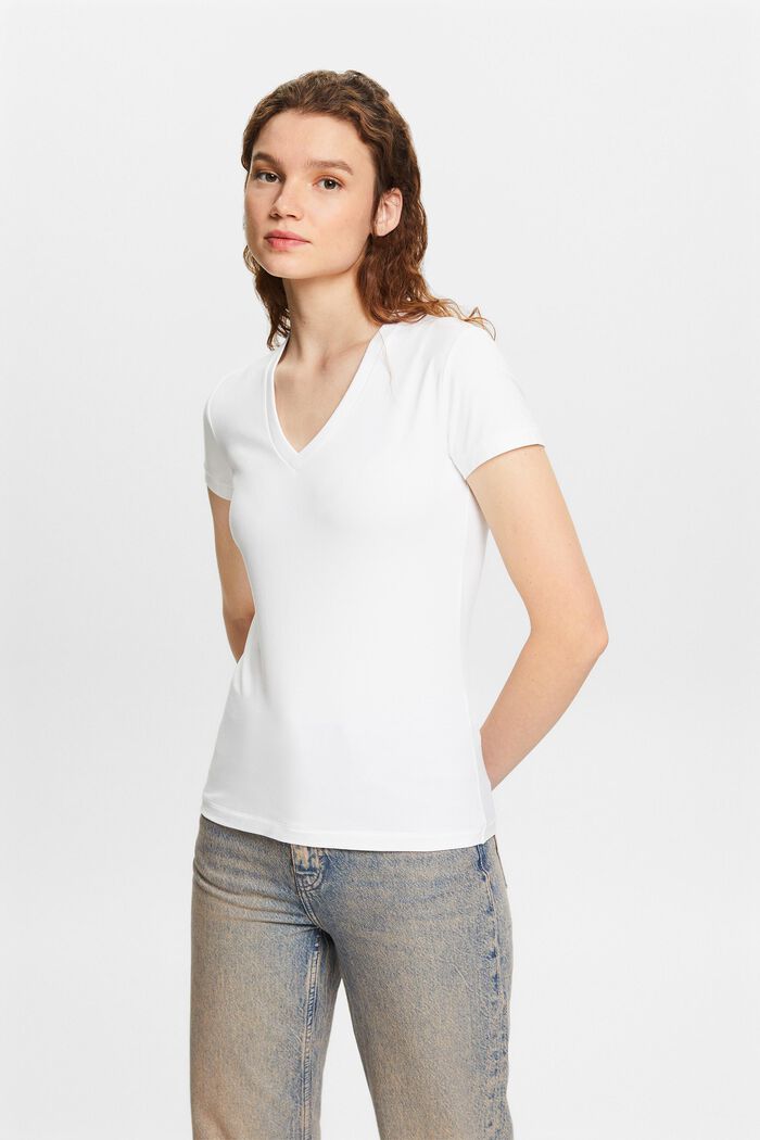 V-aukkoinen jersey-T-paita, WHITE, detail image number 0