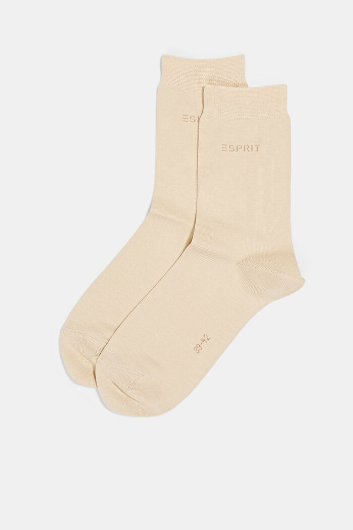 2 paria luomupuuvillasta valmistettuja sukkia, joissa neulottu logo, CREAM, detail image number 0