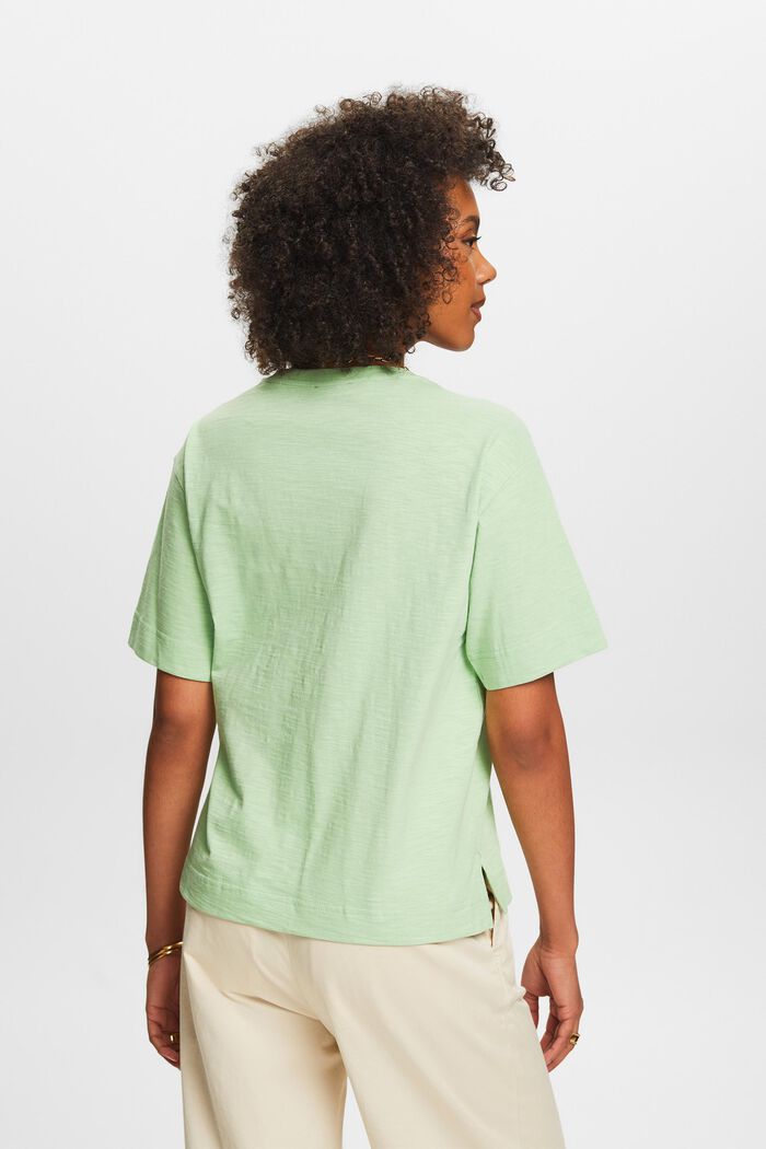 V-aukkoinen slub-T-paita, LIGHT GREEN, detail image number 2