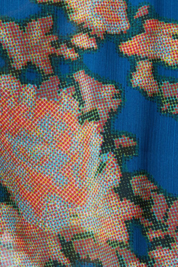 Painokuvioitu sifonkipusero rypytyksillä, TEAL BLUE, detail image number 1