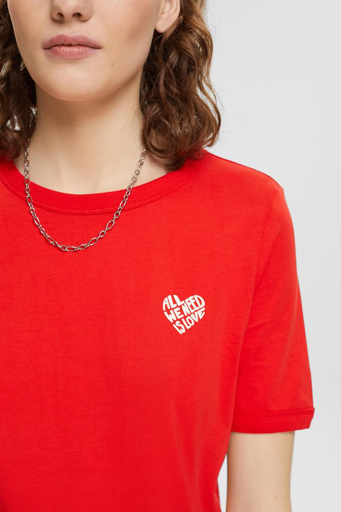 Puuvillainen T-paita, jossa sydämenmuotoinen logo, RED, detail image number 2