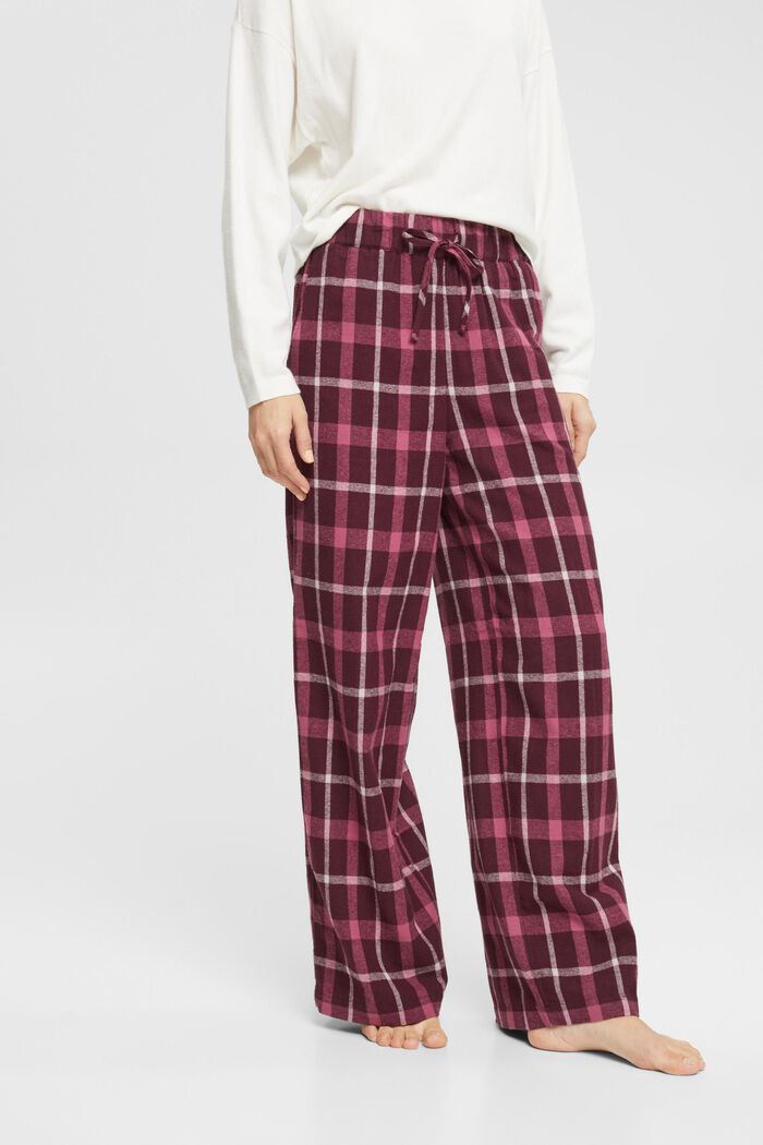 Ruudulliset pyjamahousut puuvillaflanellia, BORDEAUX RED, detail image number 0