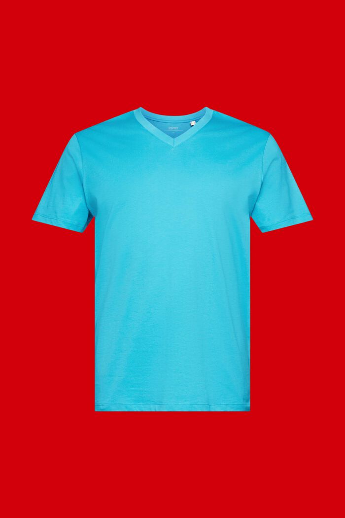 V-aukkoinen T-paita puuvillaa, slim fit -malli, AQUA GREEN, detail image number 5