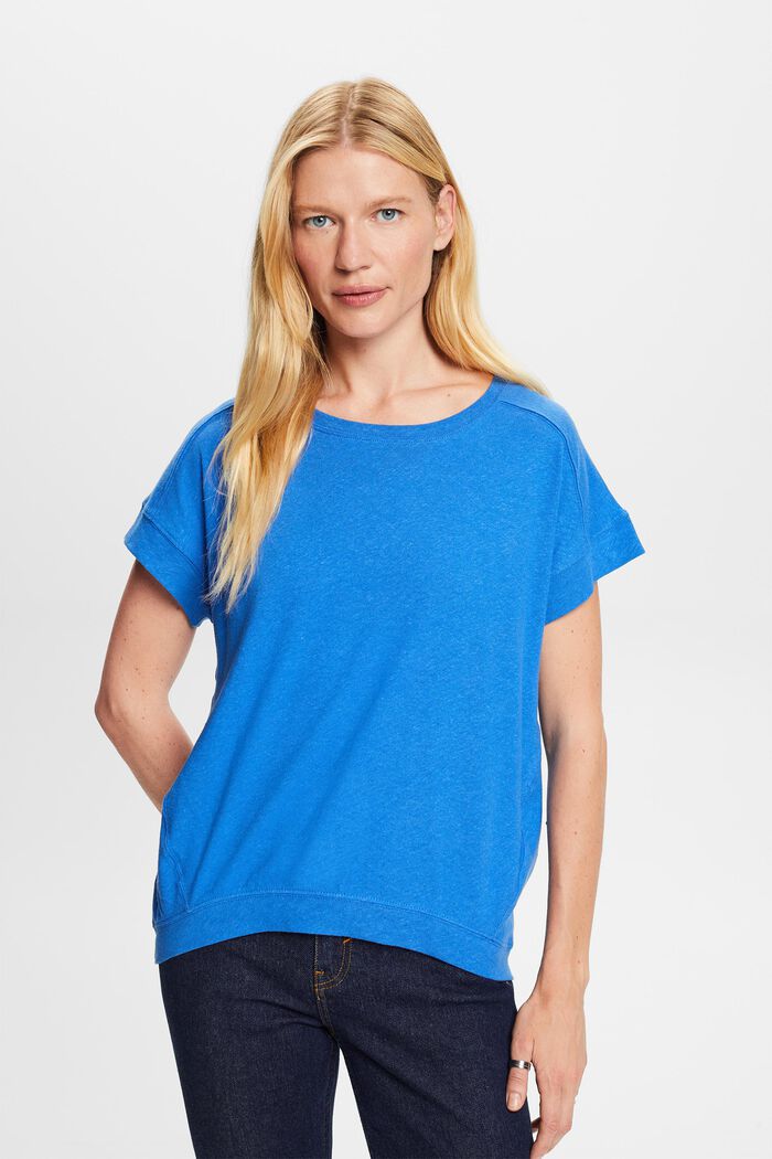 T-paita puuvillan ja pellavan sekoitetta, BRIGHT BLUE, detail image number 0