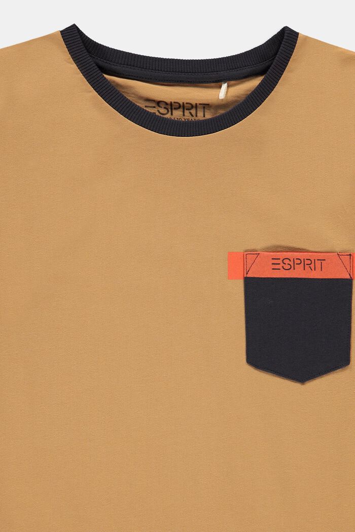 T-paita väripalkeilla ja taskulla, CARAMEL, detail image number 2