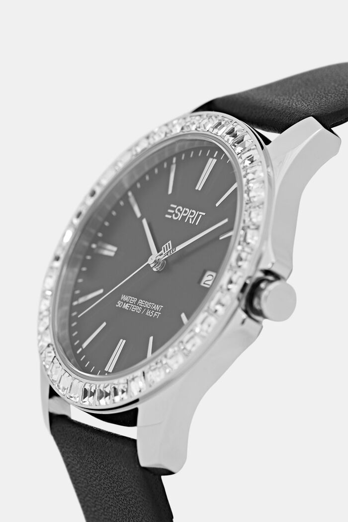 Watch with Leather, BLACK, detail image number 1