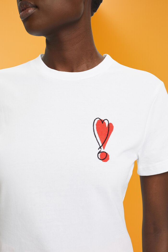 Puuvillainen T-paita, jossa kirjailtu sydänkuvio, WHITE, detail image number 2