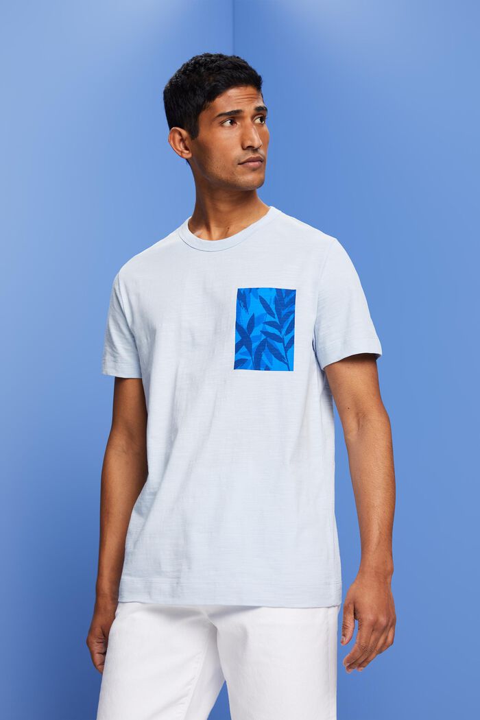 Jersey-t-paita 100 % puuvillaa, rinnan kohdalla painatus, PASTEL BLUE, detail image number 0