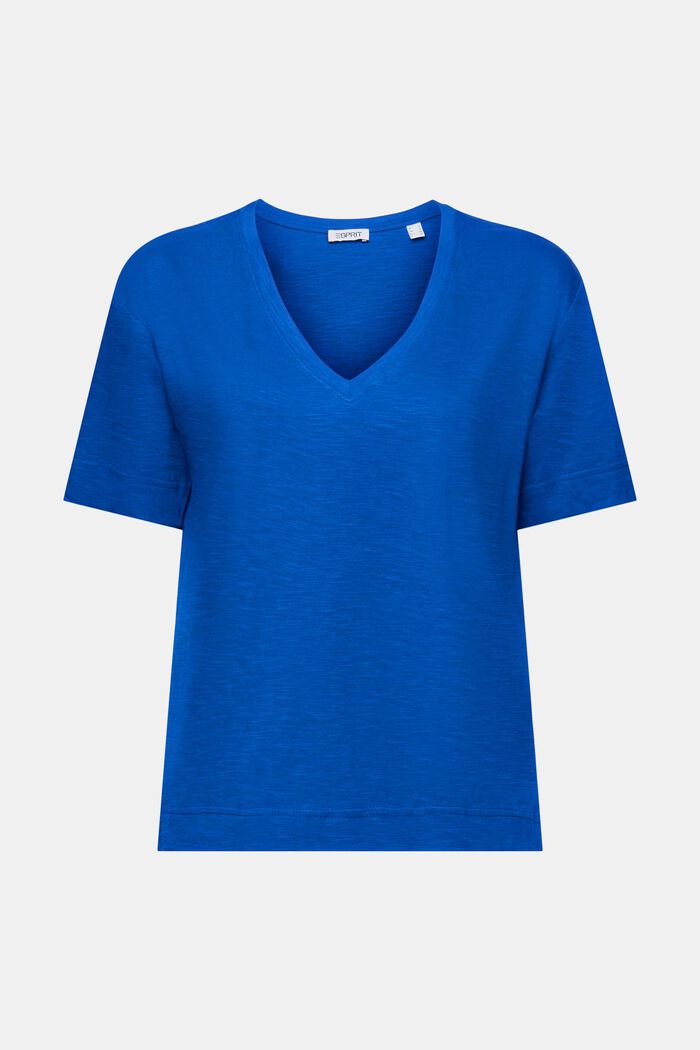 V-aukkoinen slub-T-paita, BRIGHT BLUE, detail image number 5