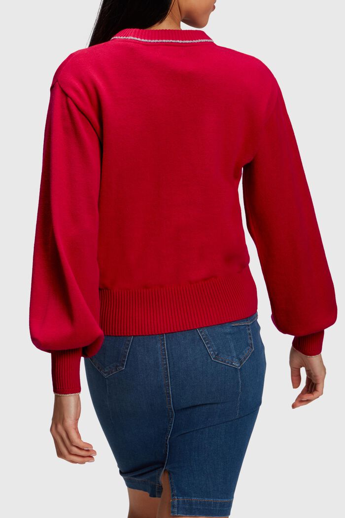 Kašmiria sisältävä neulepusero puhvihihoilla, RED, detail image number 1