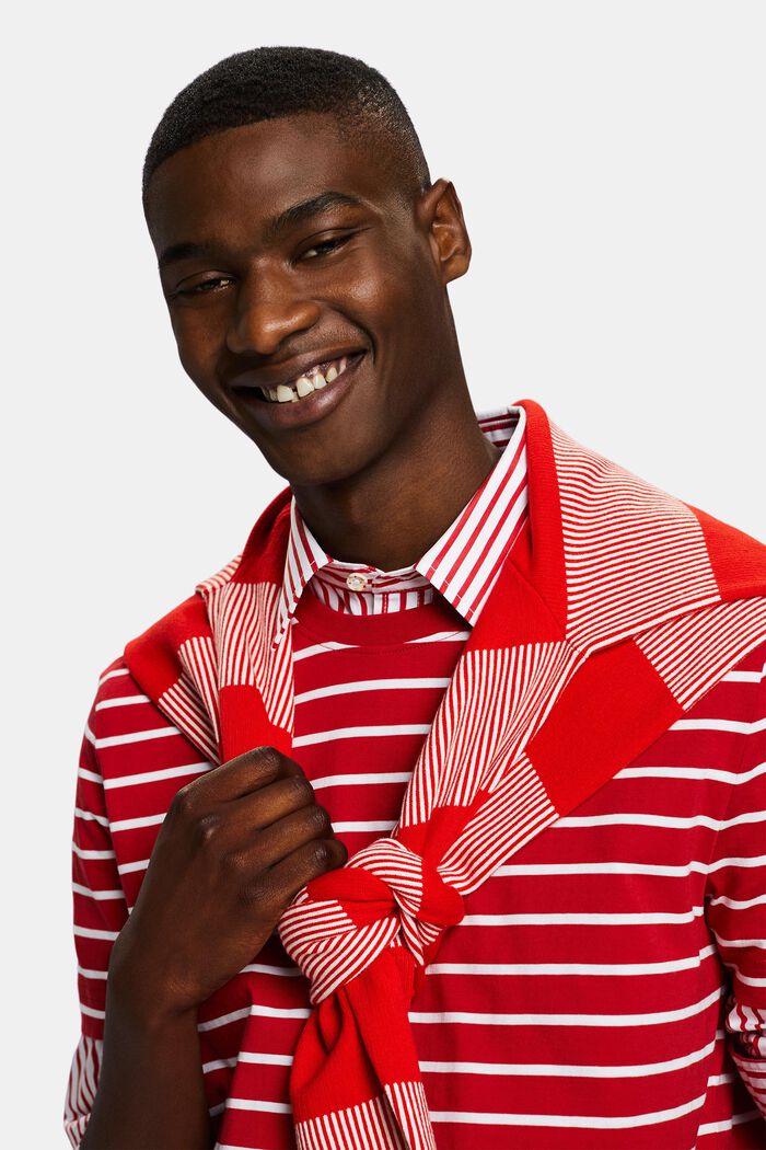 Raidallinen jersey-t-paita puuvillaa, DARK RED, detail image number 4