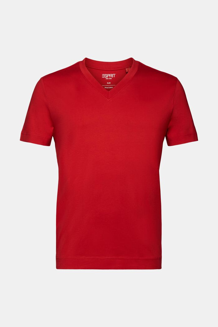 Jersey-t-paita V-pääntiellä, 100 % puuvillaa, DARK RED, detail image number 6