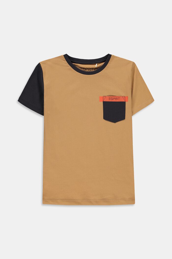 T-paita väripalkeilla ja taskulla, CARAMEL, detail image number 0