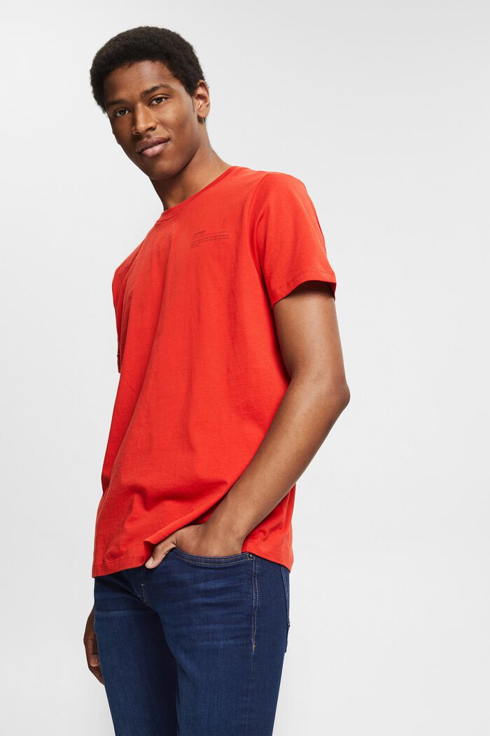 Printtikuvioitu jersey-t-paita, 100 % luomupuuvillaa, RED ORANGE, detail image number 0