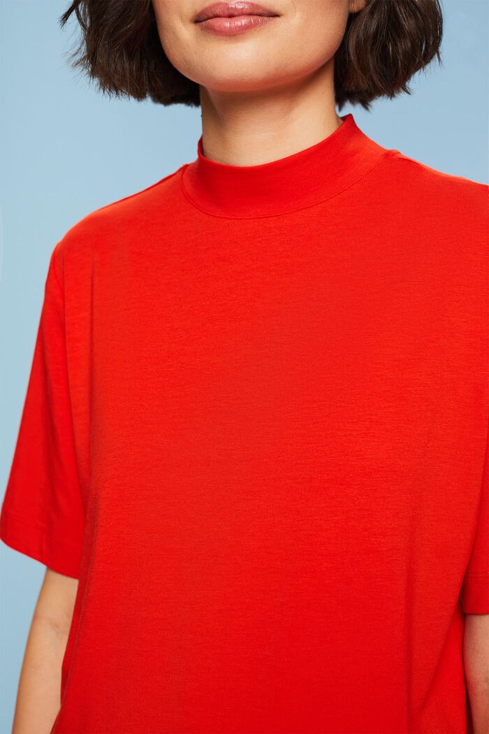 Jersey-T-paita, jossa korkea kaulus, RED, detail image number 2