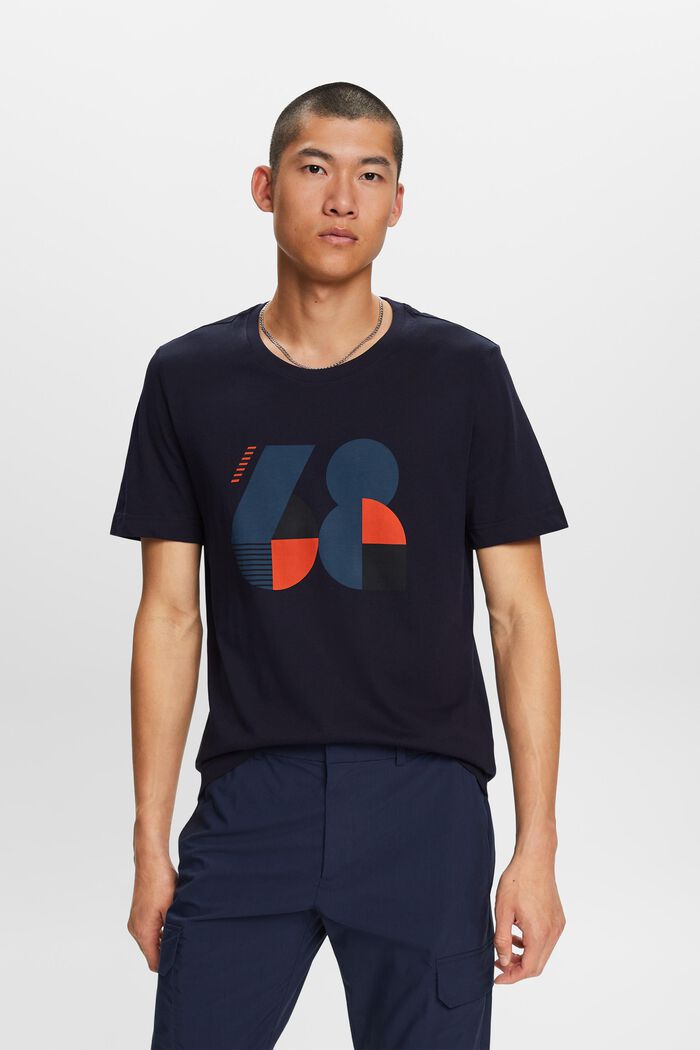 Painokuvioitu jersey-T-paita 100 % puuvillaa, NAVY, detail image number 2