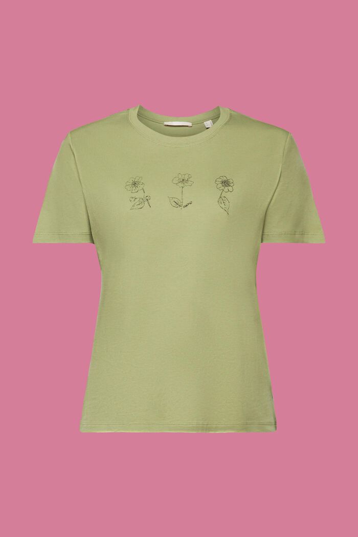 Puuvillainen T-paita, jossa kukkapainatus, PISTACHIO GREEN, detail image number 6