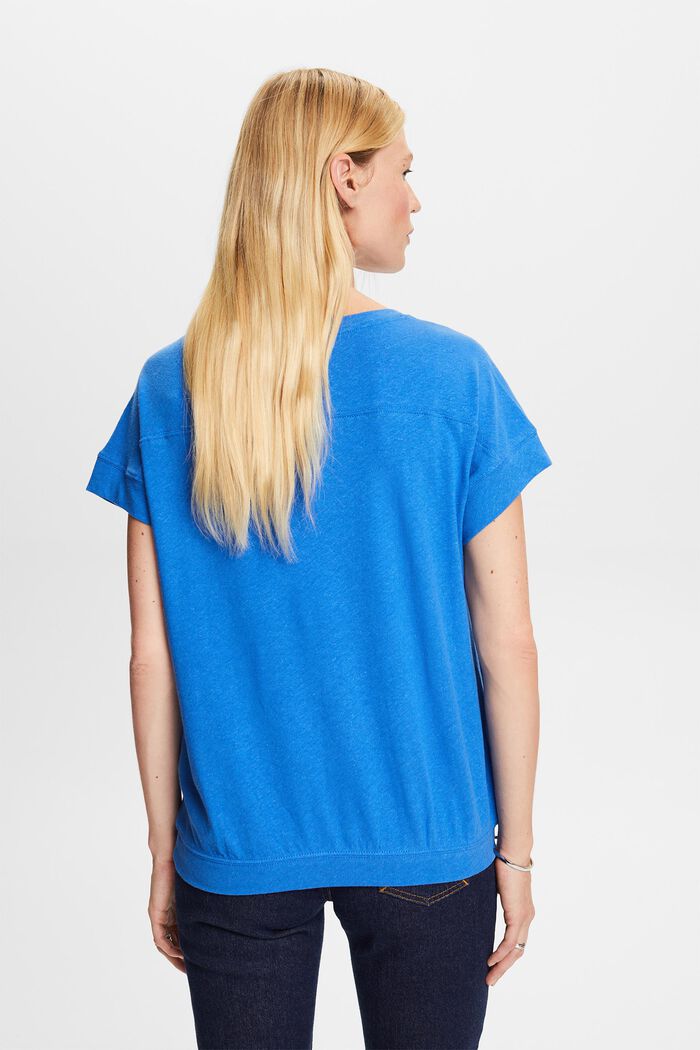T-paita puuvillan ja pellavan sekoitetta, BRIGHT BLUE, detail image number 3