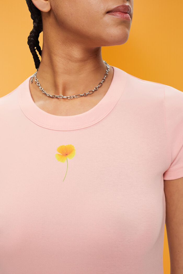 T-paita kukkapainatuksella rinnassa, PINK, detail image number 2