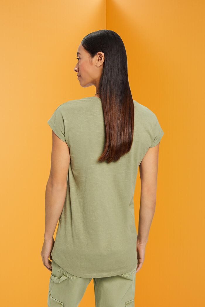 Puuvillainen T-paita, jossa U-pääntie, LIGHT KHAKI, detail image number 3