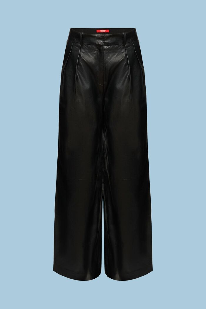 Leveälahkeiset housut nahkaa, BLACK, detail image number 6