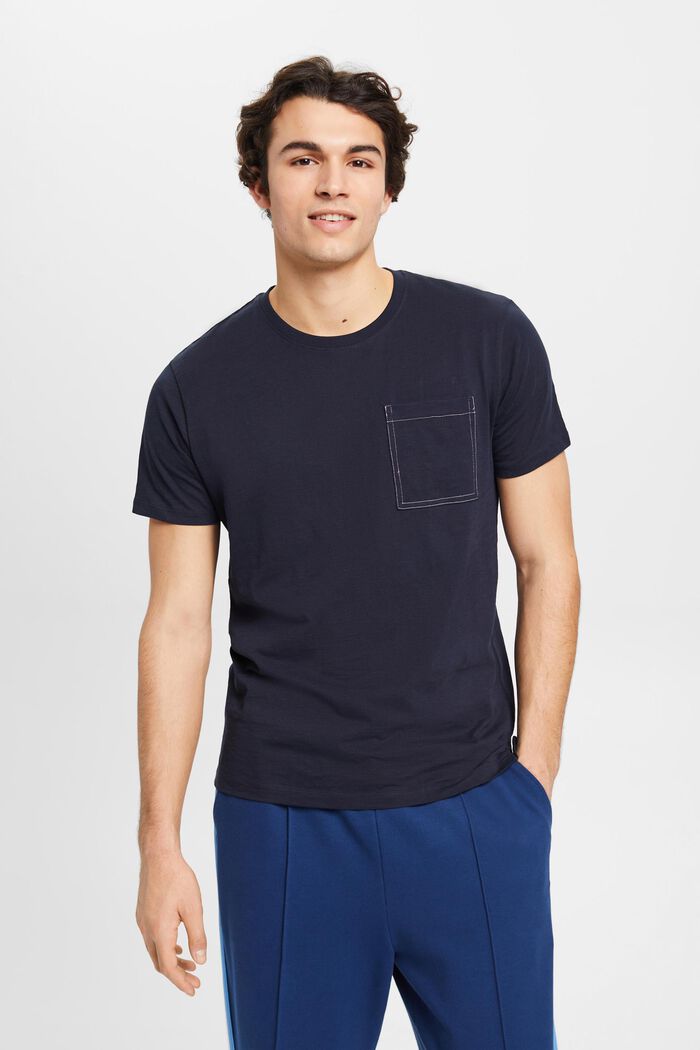 Puuvillainen t-paita rintataskulla, NAVY, detail image number 0