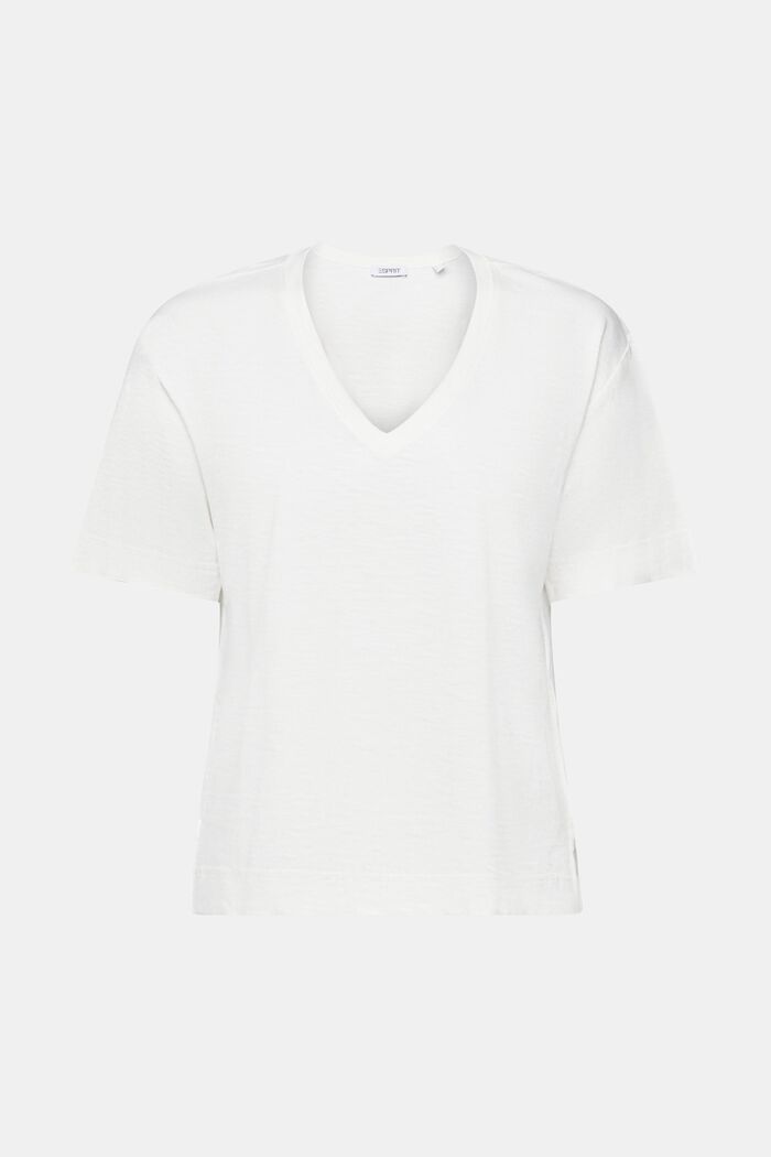 V-aukkoinen slub-T-paita, OFF WHITE, detail image number 5