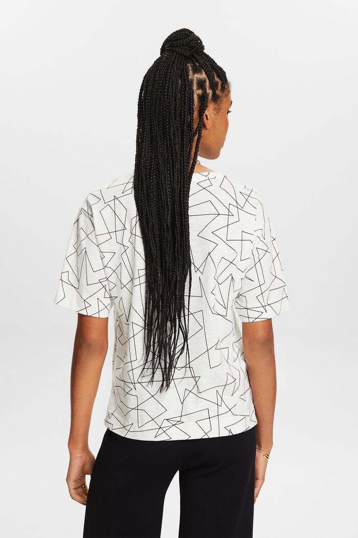 Painokuvioitu T-paita V-pääntiellä puuvillaa, OFF WHITE, detail image number 2
