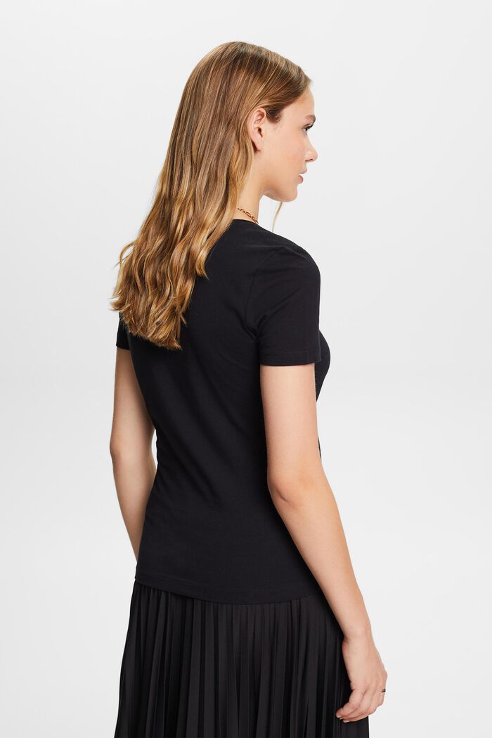 Slim fit -mallinen t-paita, jossa U-pääntie, BLACK, detail image number 3