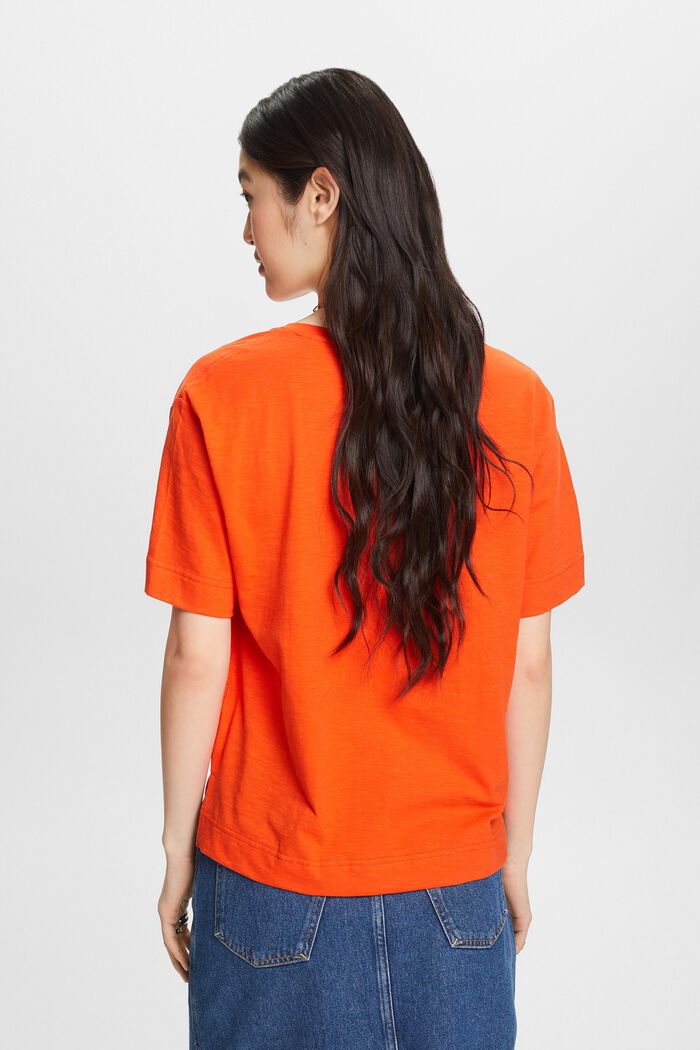 V-aukkoinen slub-T-paita, BRIGHT ORANGE, detail image number 2