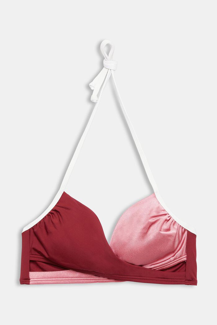 Kolmivärinen, topattu ja kietaisumallinen bikiniyläosa, DARK RED, detail image number 4