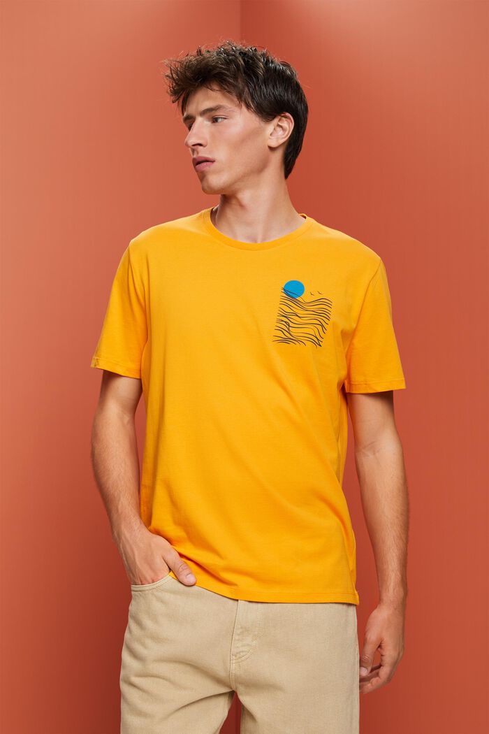 Jersey-t-paita 100 % puuvillaa, rinnan kohdalla painatus, BRIGHT ORANGE, detail image number 0