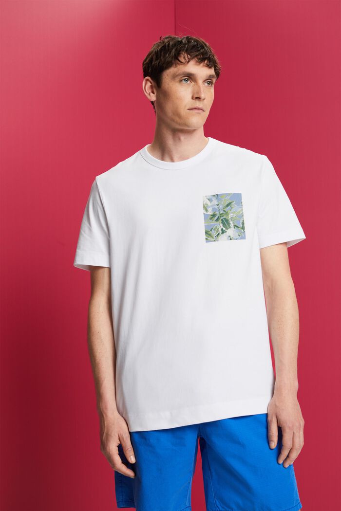 Jersey-t-paita 100 % puuvillaa, rinnan kohdalla painatus, WHITE, detail image number 0