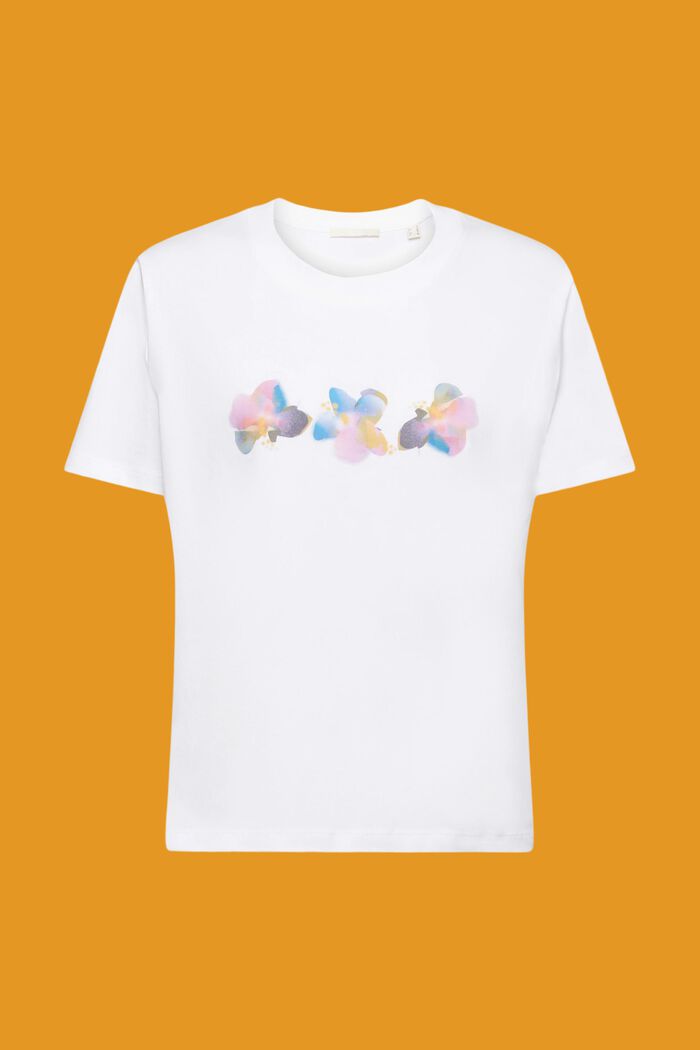 Kukkakuvioitu t-paita puuvillaa, WHITE, detail image number 5
