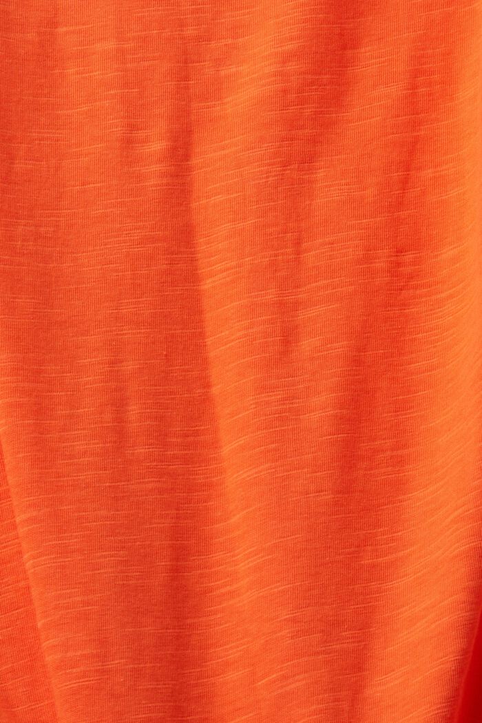Koristeellisesti tikattu, puuvillainen T-paita, jossa V-pääntie, ORANGE RED, detail image number 5