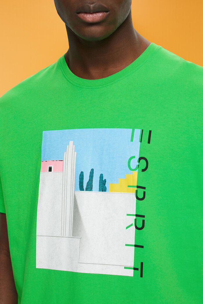 Puuvillainen t-paita, jossa printti edessä, GREEN, detail image number 2