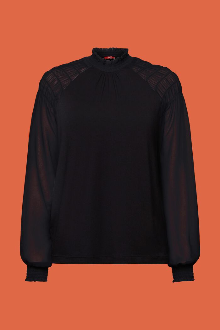Pitkähihainen pusero materiaalisekoitetta, BLACK, detail image number 6