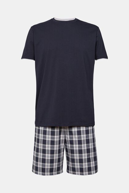 Pyjama, jossa ruudulliset shortsit, NAVY, overview